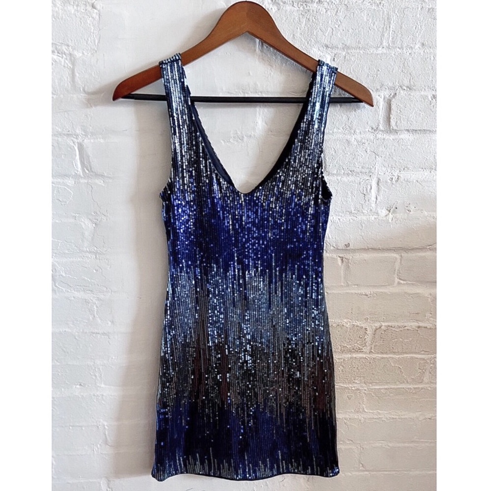 As U Wish blue ombré sparkly sequin tank minidress